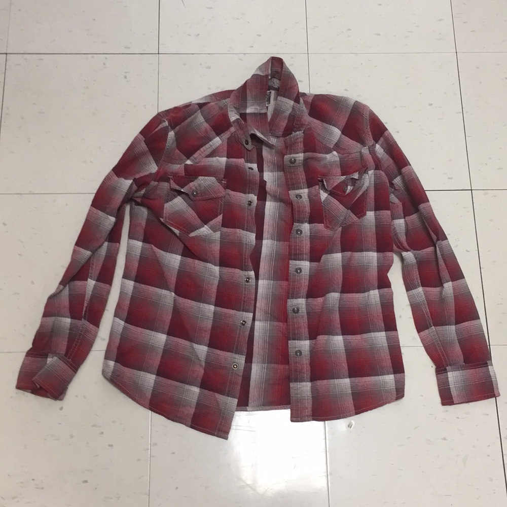 Red & White Plaid Button Up Long Sleeve Shirt